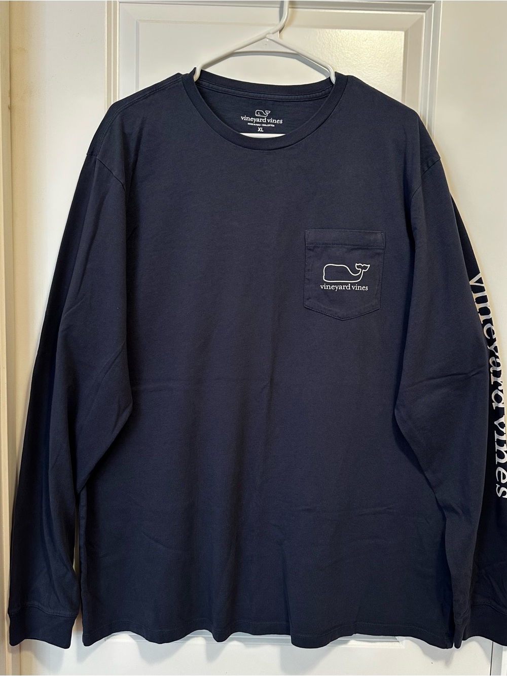 Vineyard Vines Navy Long-Sleeve Pocket Tee with Whale Logo